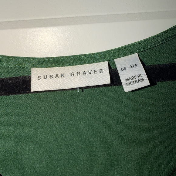 Susan Graver Emerald Green Women’s V-Neck Blouse - Picture 3 of 5